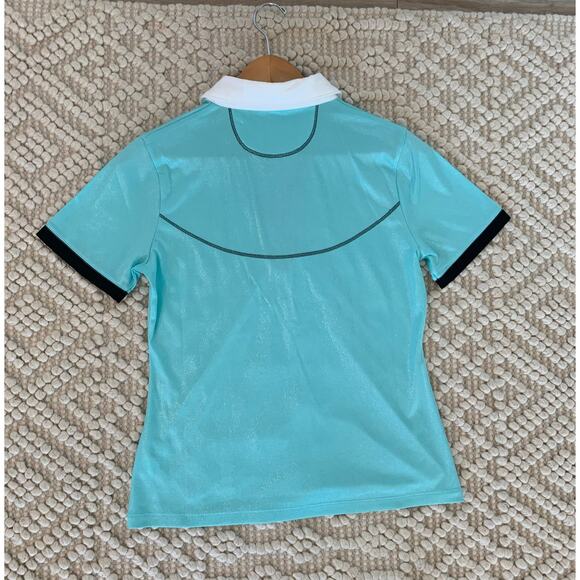 Annika Cutter And Buck Metallic Shiny Icy Blue Teal Golf Athletic Polo Small - Picture 6 of 6